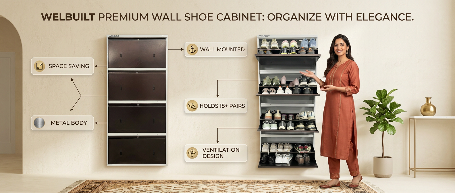 WELBUILT Premium Wall Mounted Shoe Cabinet – Smart Shoe Storage for Modern Homes