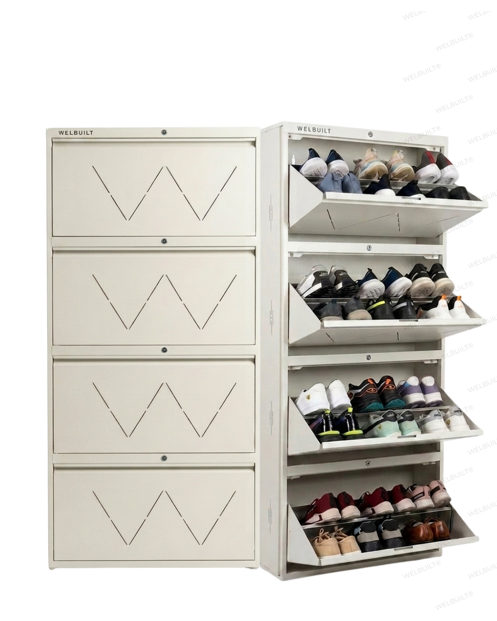 Welbuilt | 4-Door | 24-28 Pairs | Wall Mounted Metal Shoe Rack | White