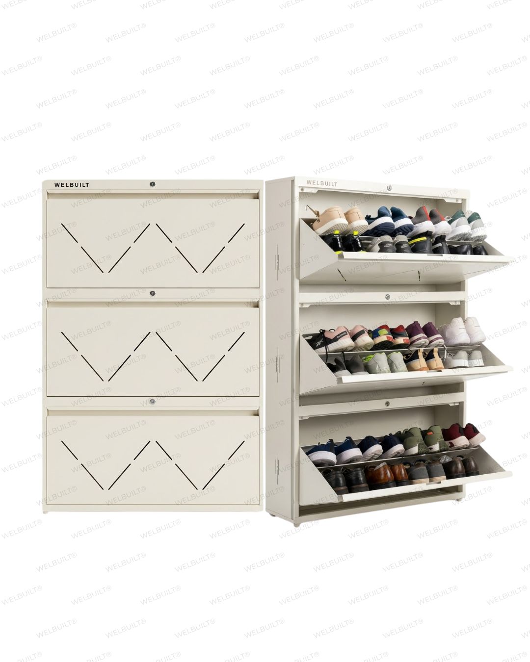 Welbuilt | 3-Door | 24 Pairs | Wall Mounted Metal Shoe Rack | White