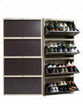 Welbuilt 4-Drawer Metal Shoe Storage Cabinet – Flip-Down Tilt Shoe Rack with Locking Doors, Space-Saving Entryway Organizer (18-24 Pairs) | Beige & Brown