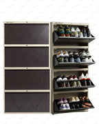 Welbuilt 4-Drawer Metal Shoe Storage Cabinet – Flip-Down Tilt Shoe Rack with Locking Doors, Space-Saving Entryway Organizer (18-24 Pairs) | Beige & Brown