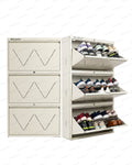 Welbuilt 3-Drawer Metal Shoe Storage Cabinet – Flip-Down Tilt Shoe Rack with Locking Doors, Space-Saving Entryway Organizer (18-24 Pairs) | Off White