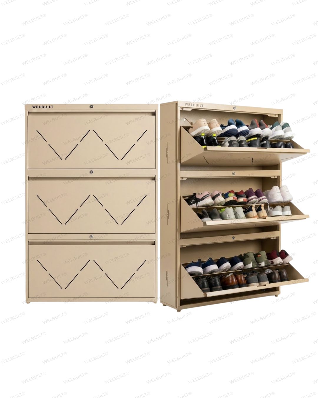 Welbuilt | 3-Door | 24 Pairs | Wall Mounted Metal Shoe Rack | Beige