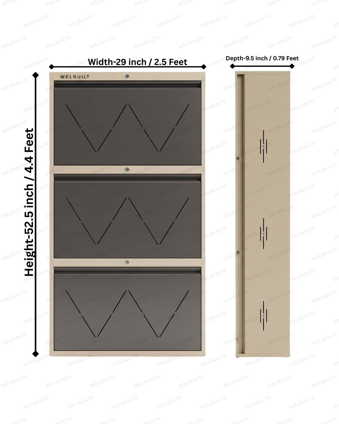 Welbuilt 4-Drawer Metal Shoe Storage Cabinet – Flip-Down Tilt Shoe Rack with Locking Doors, Space-Saving Entryway Organizer (18-24 Pairs) | Beige & Brown