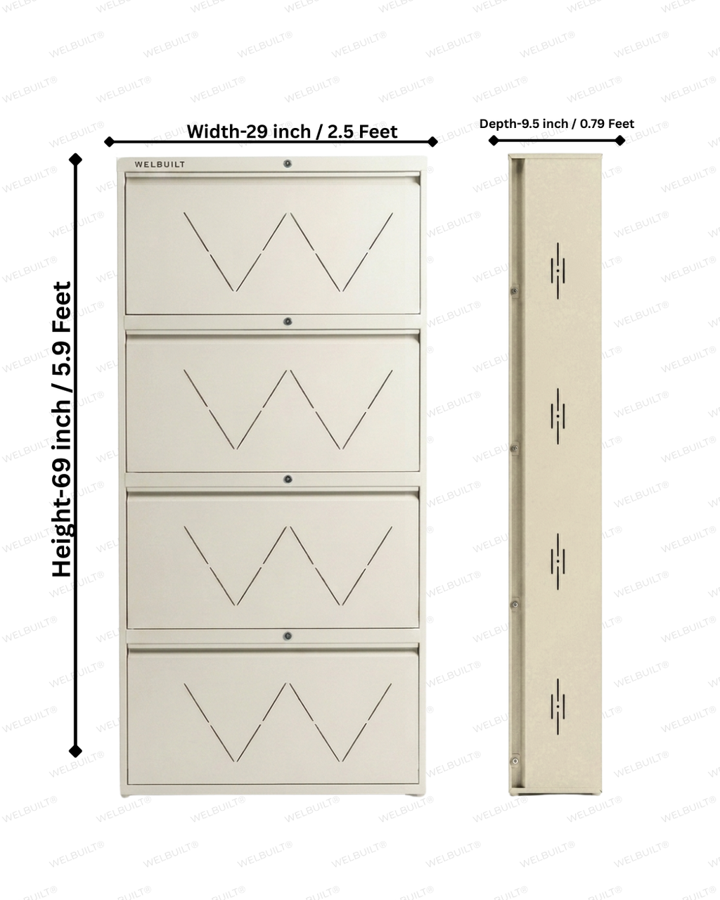 Welbuilt | 4-Door | 24-28 Pairs | Wall Mounted Metal Shoe Rack | White