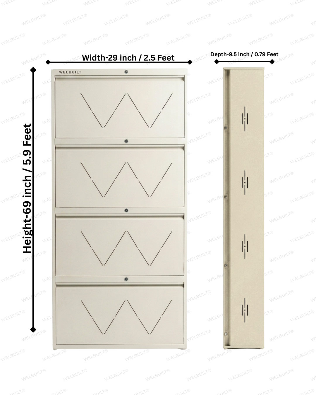 Welbuilt | 4-Door | 24-28 Pairs | Wall Mounted Metal Shoe Rack | White