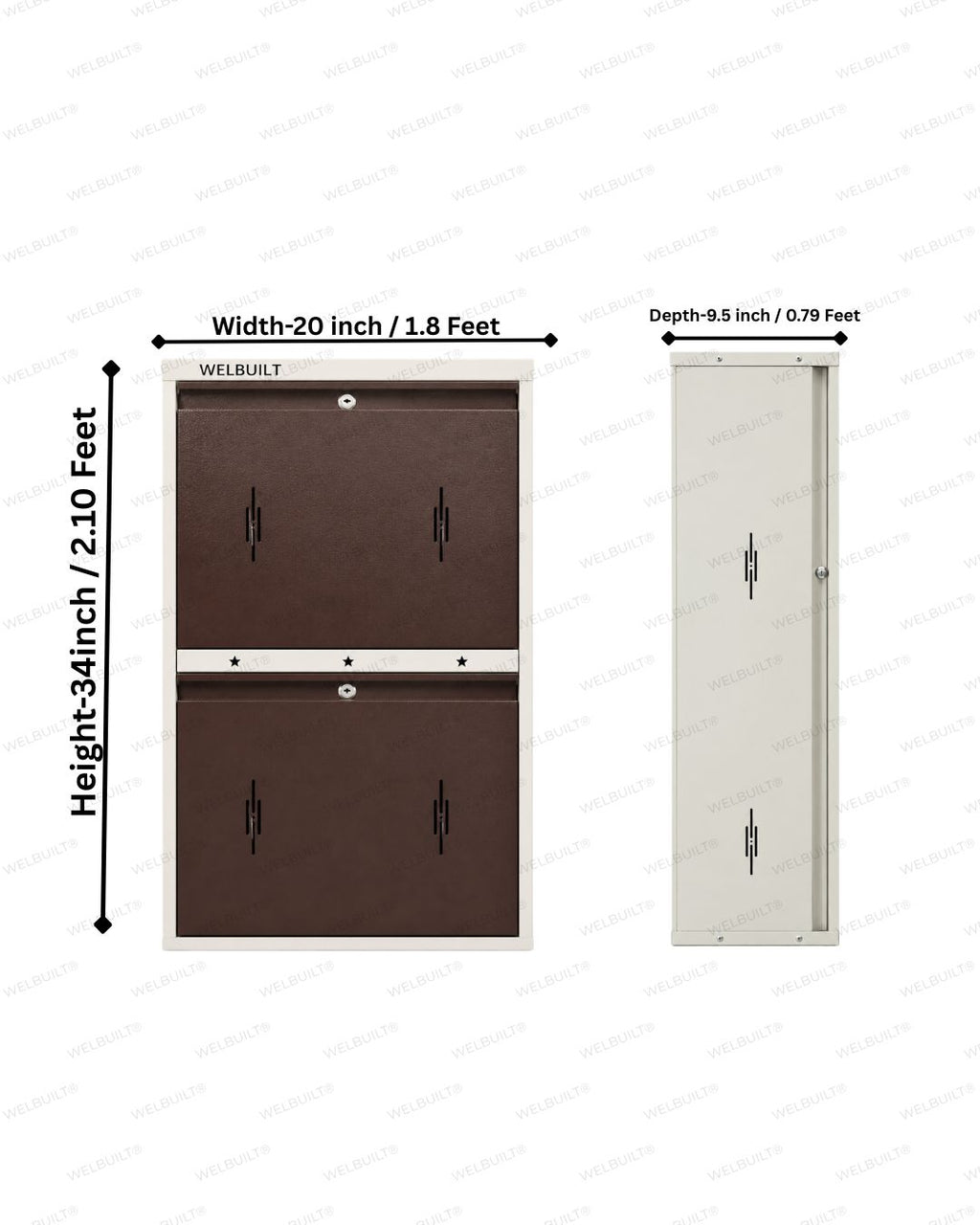 Welbuilt | 2-Door |8-10 | Pairs Wall Mounted Metal Shoe Rack | Brown
