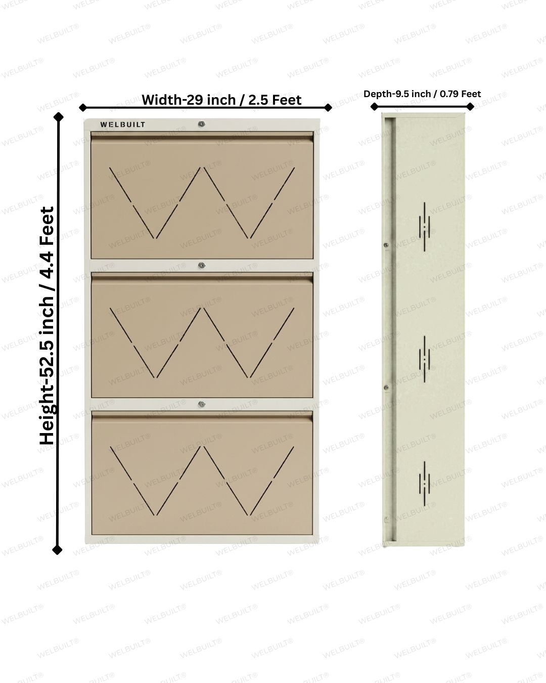 Welbuilt | 3-Door | 18 Pairs | Wall Mounted Metal Shoe Rack | Beige