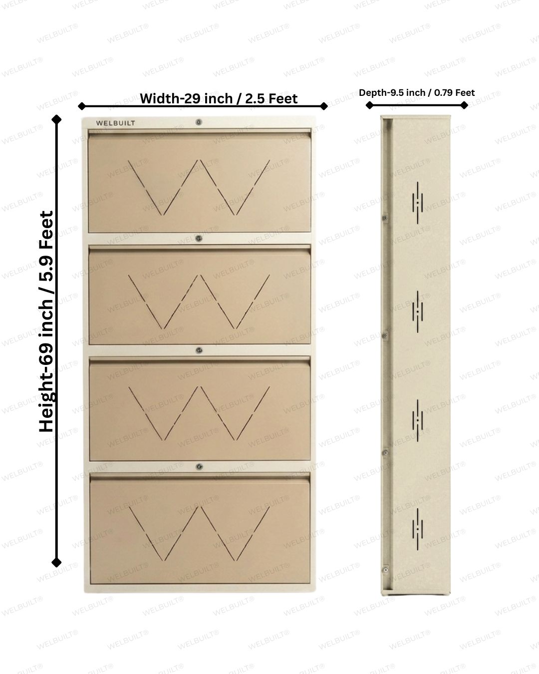 Welbuilt | 4-Door | 24-28 Pairs | Wall Mounted Metal Shoe Rack | Beige