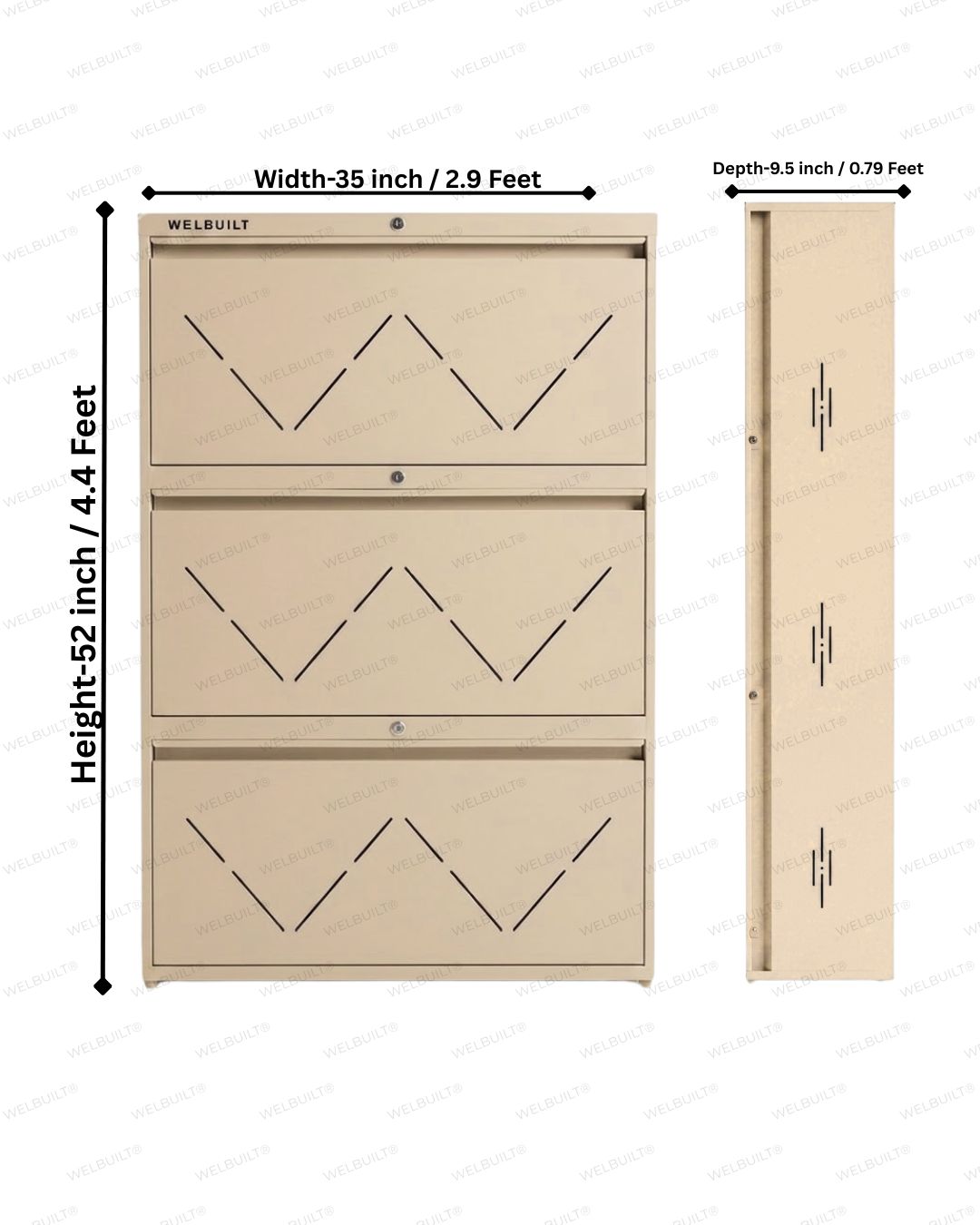 Welbuilt | 3-Door | 24 Pairs | Wall Mounted Metal Shoe Rack | Beige