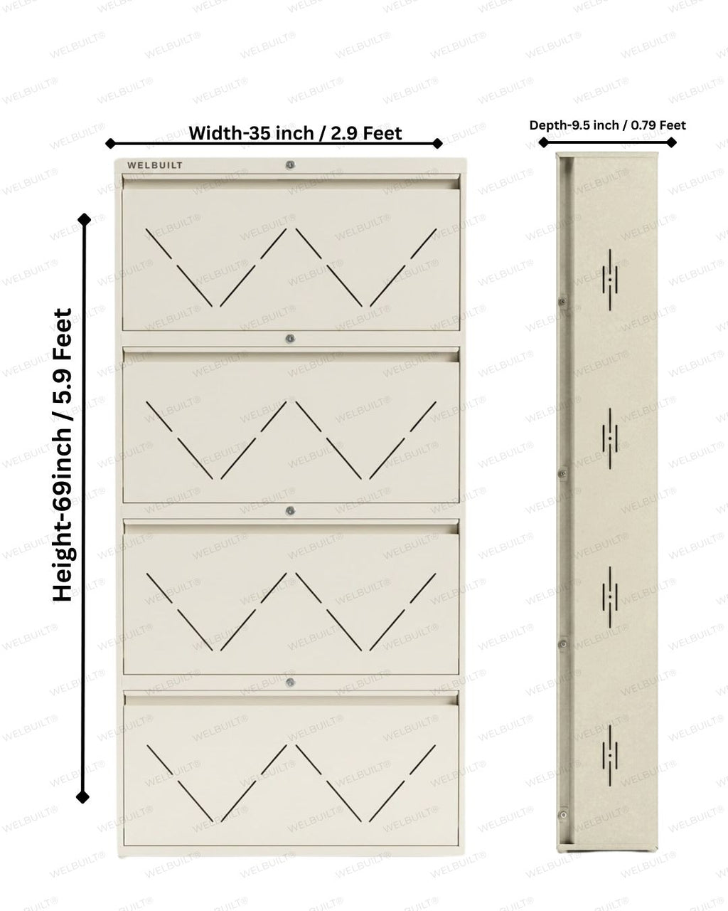 Welbuilt | 4-Door | 32-36 Pairs | Wall Mounted Metal Shoe Rack | White
