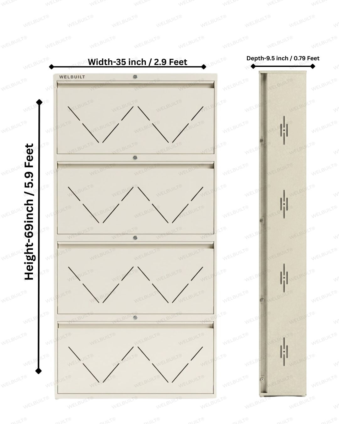 Welbuilt | 4-Door | 32-36 Pairs | Wall Mounted Metal Shoe Rack | White