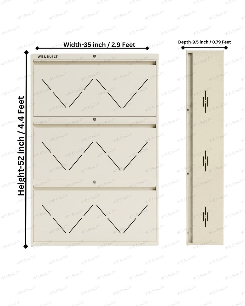Welbuilt | 3-Door | 24 Pairs | Wall Mounted Metal Shoe Rack | White