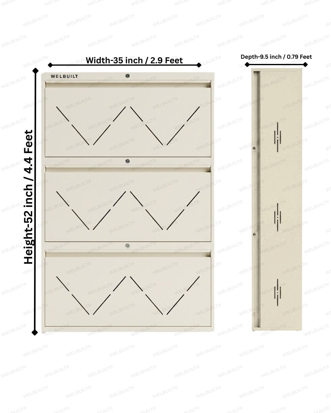 Welbuilt | 3-Door | 24 Pairs | Wall Mounted Metal Shoe Rack | White