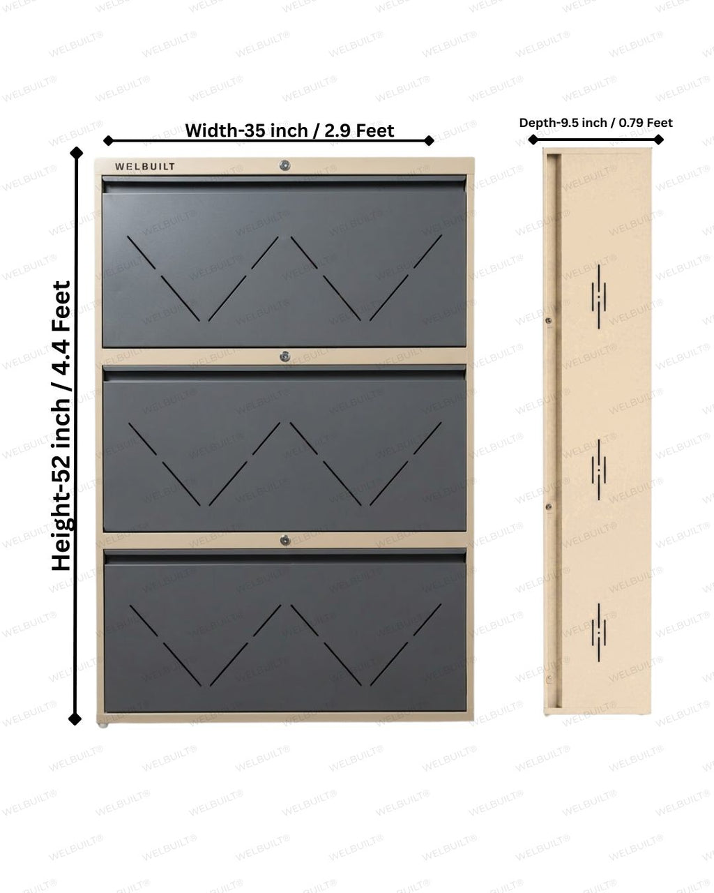 Welbuilt | 3-Door | 24 Pairs | Wall Mounted Metal Shoe Rack | Grey