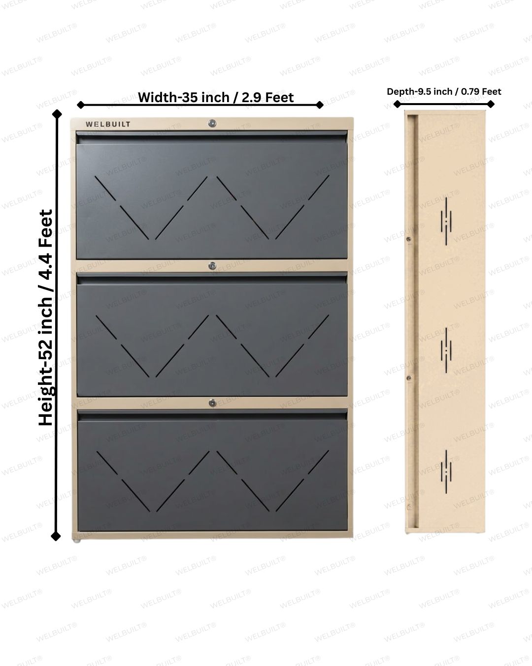 Welbuilt | 3-Door | 24 Pairs | Wall Mounted Metal Shoe Rack | Grey