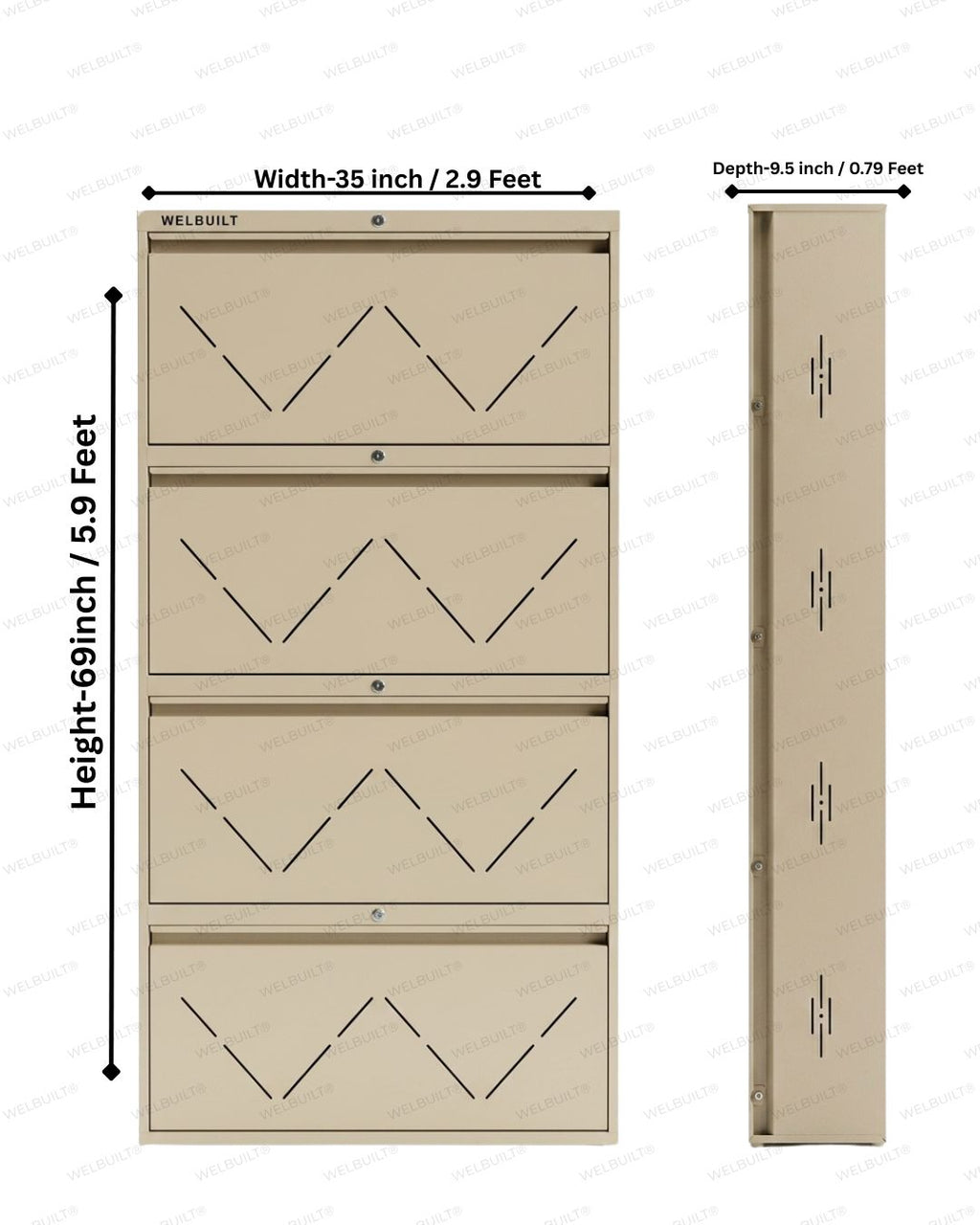 Welbuilt | 4-Door | 32-36 Pairs | Wall Mounted Metal Shoe Rack | Beige