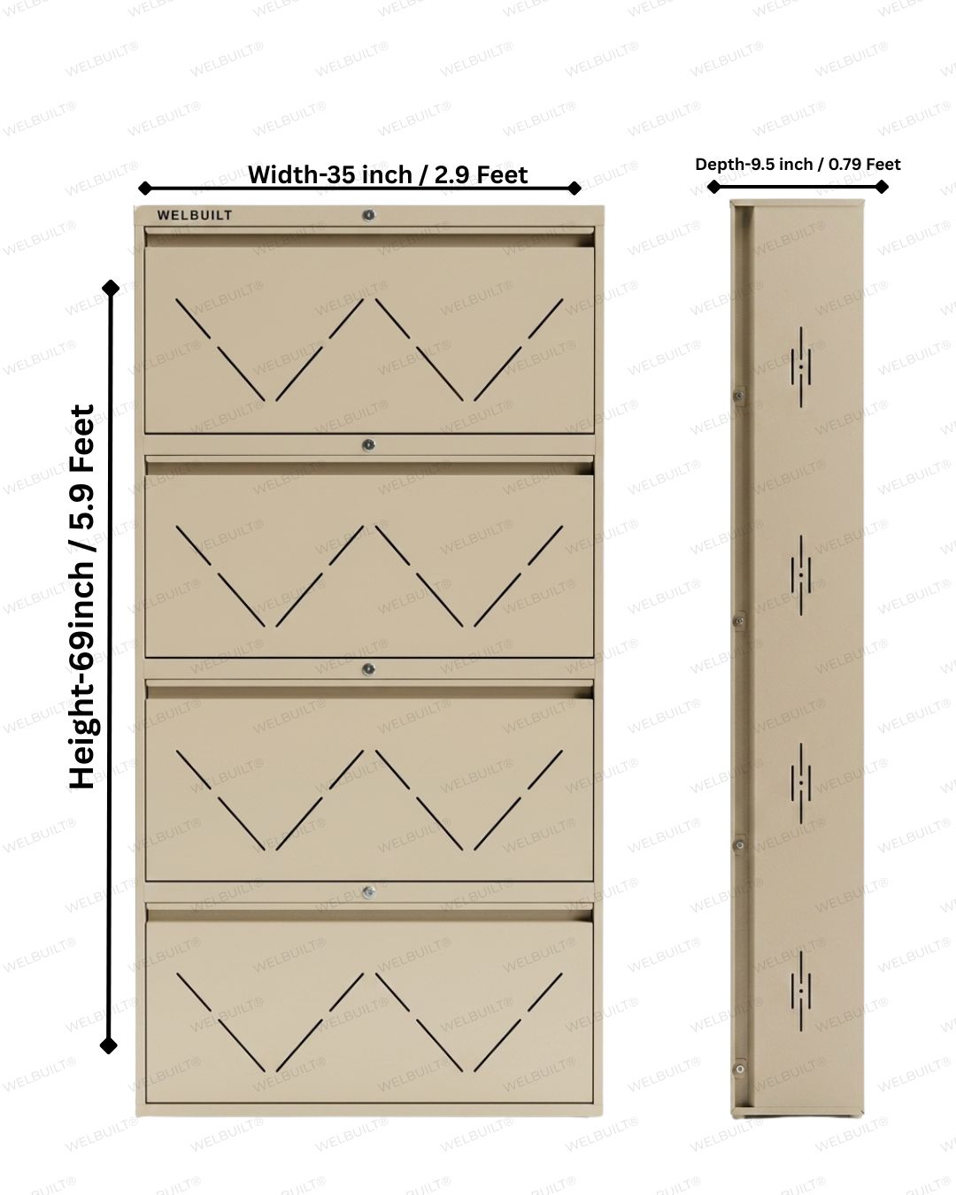 Welbuilt | 4-Door | 32-36 Pairs | Wall Mounted Metal Shoe Rack | Beige