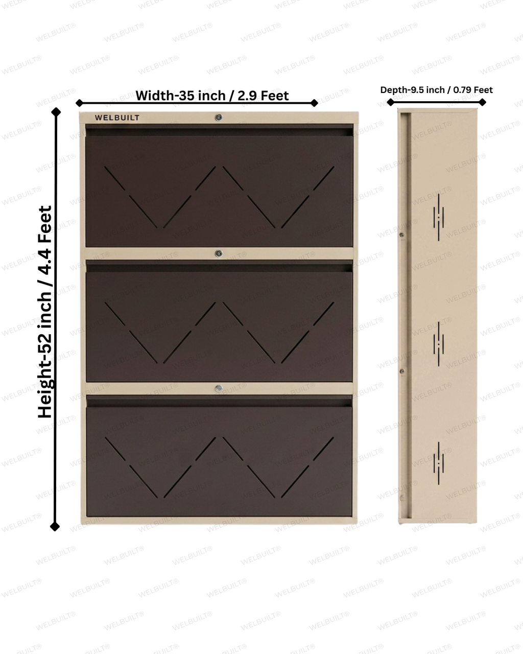 Welbuilt | 3-Door | 24 Pairs | Wall Mounted Metal Shoe Rack | Full Beige