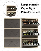 Welbuilt 4-Drawer Metal Shoe Storage Cabinet – Flip-Down Tilt Shoe Rack with Locking Doors, Space-Saving Entryway Organizer (18-24 Pairs) | Beige & Brown