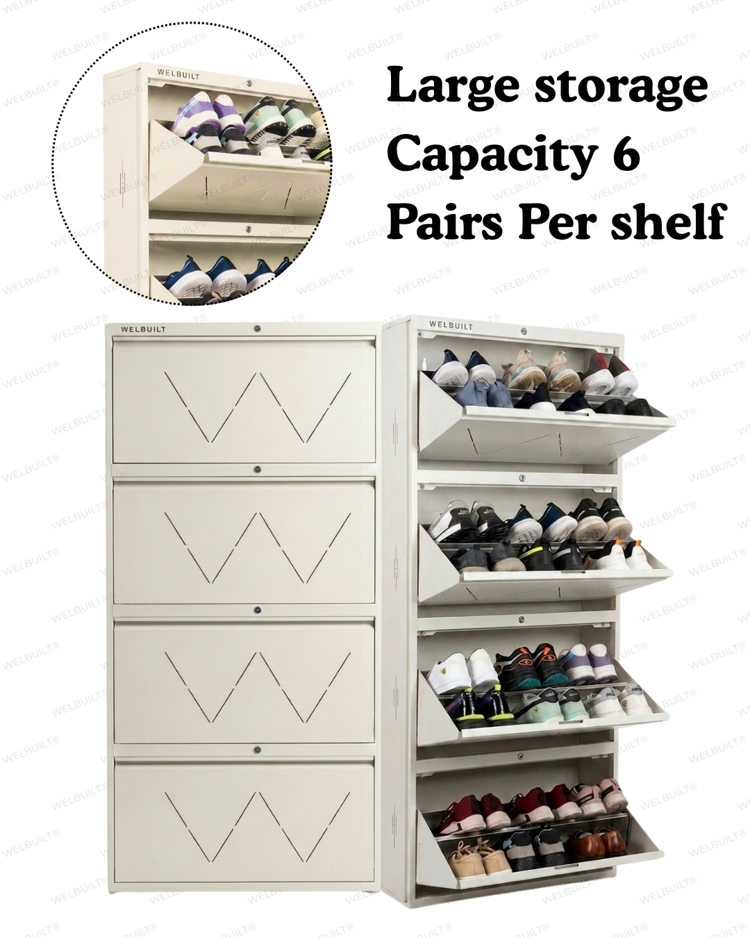 Welbuilt | 4-Door | 24-28 Pairs | Wall Mounted Metal Shoe Rack | White