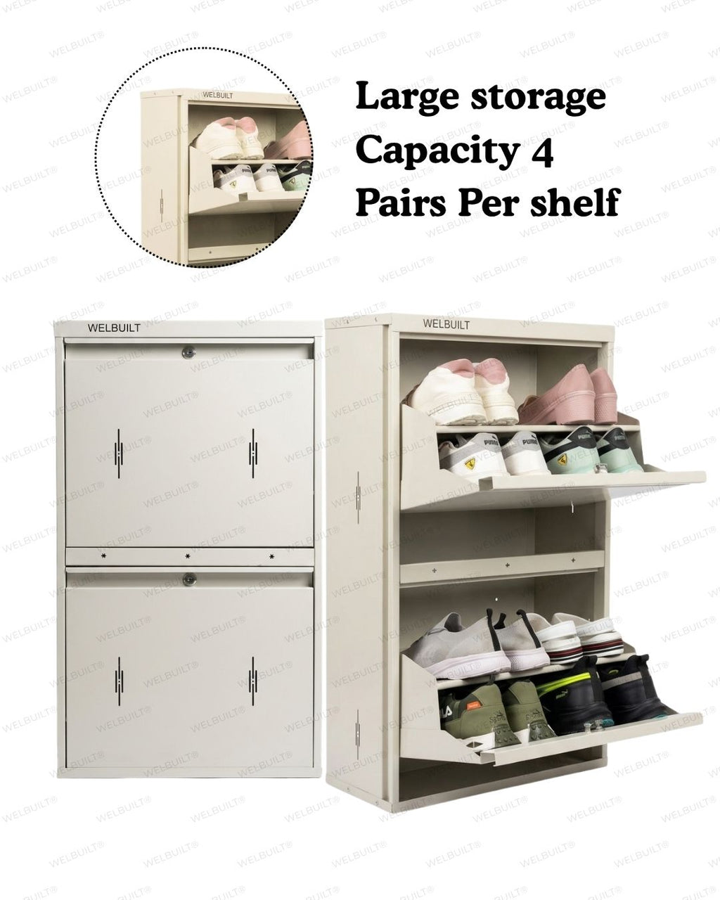 Welbuilt | 2-Door |8-10 | Pairs Wall Mounted Metal Shoe Rack | White