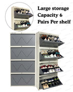 Welbuilt 4-Drawer Metal Shoe Storage Cabinet – Flip-Down Tilt Shoe Rack with Locking Doors, Space-Saving Entryway Organizer (18-24 Pairs) | White Grey