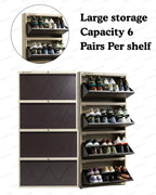 Welbuilt 4-Drawer Metal Shoe Storage Cabinet – Flip-Down Tilt Shoe Rack with Locking Doors, Space-Saving Entryway Organizer (18-24 Pairs) | Beige & Brown