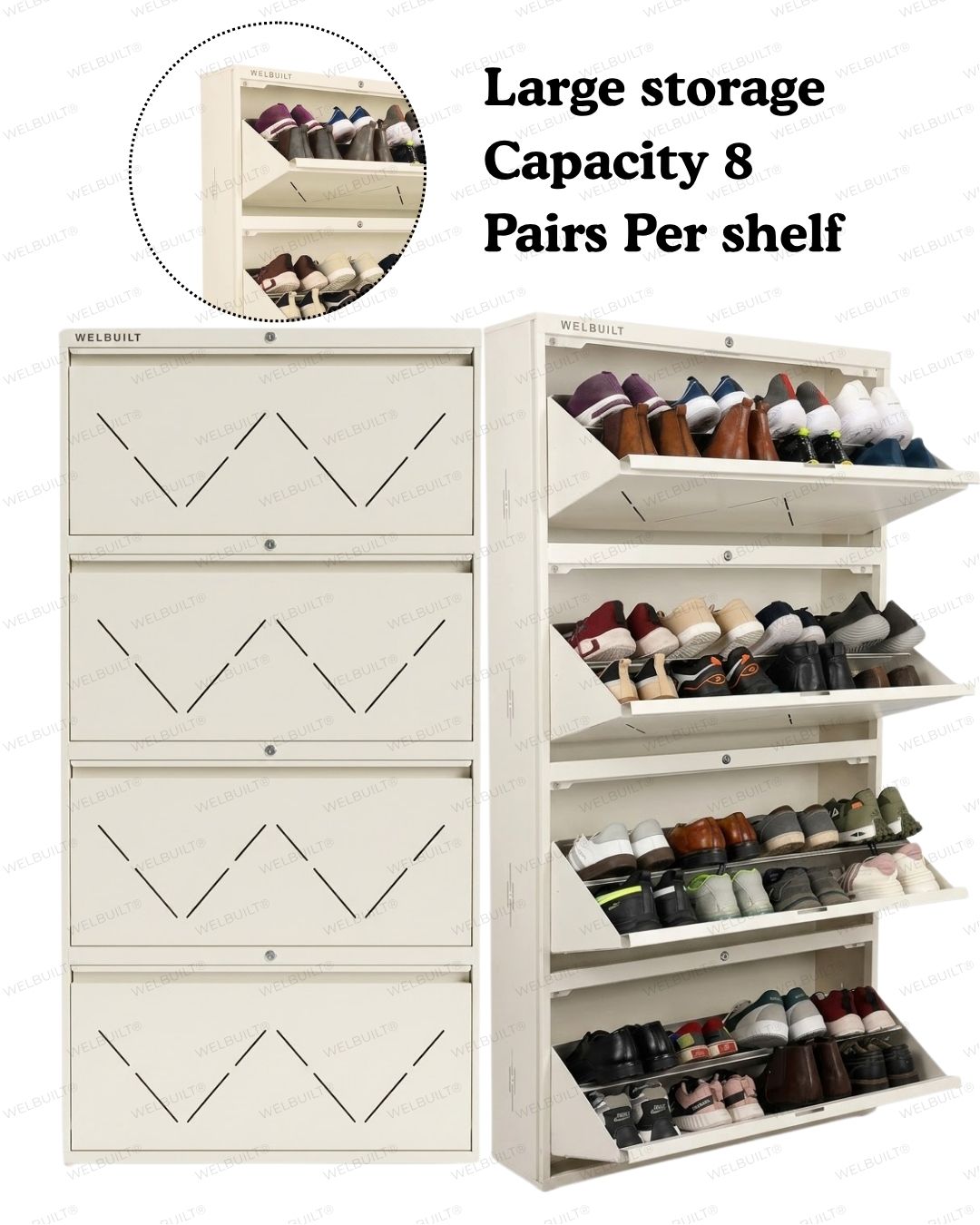 Welbuilt | 4-Door | 32-36 Pairs | Wall Mounted Metal Shoe Rack | White