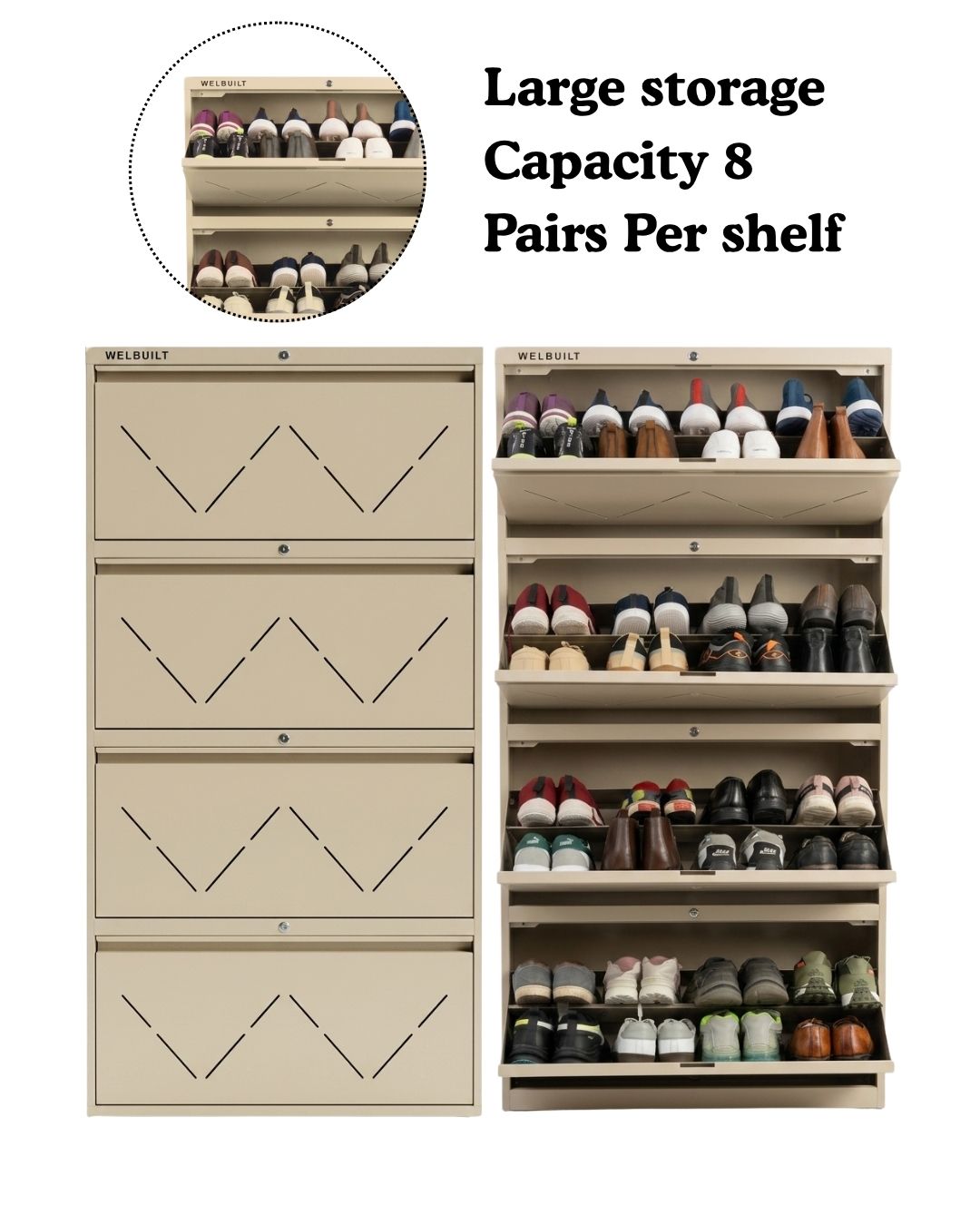 Welbuilt | 4-Door | 32-36 Pairs | Wall Mounted Metal Shoe Rack | Beige