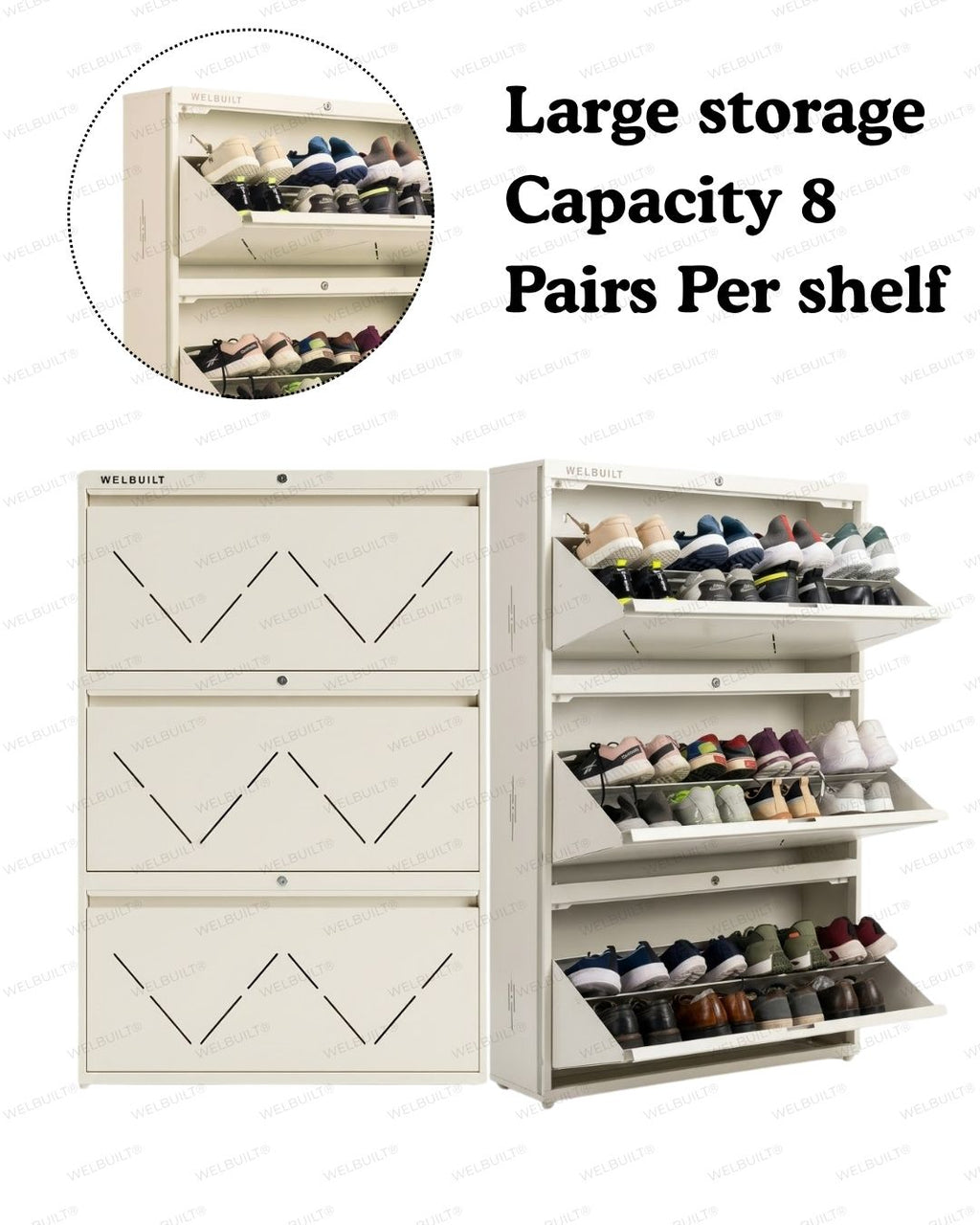 Welbuilt | 3-Door | 24 Pairs | Wall Mounted Metal Shoe Rack | White