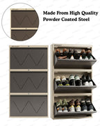 Welbuilt 4-Drawer Metal Shoe Storage Cabinet – Flip-Down Tilt Shoe Rack with Locking Doors, Space-Saving Entryway Organizer (18-24 Pairs) | Beige & Brown