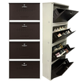 Metal shoe rack 28 pairs capacity | H-69'' W-29'' D-9.5'' |Wall mounted powder coated 4 Door 8 shelves Double decker (White & Brown)