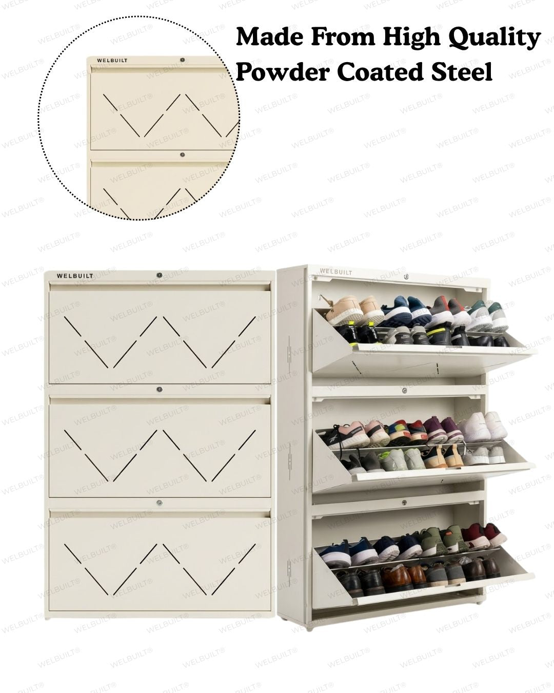 Welbuilt | 3-Door | 24 Pairs | Wall Mounted Metal Shoe Rack | White