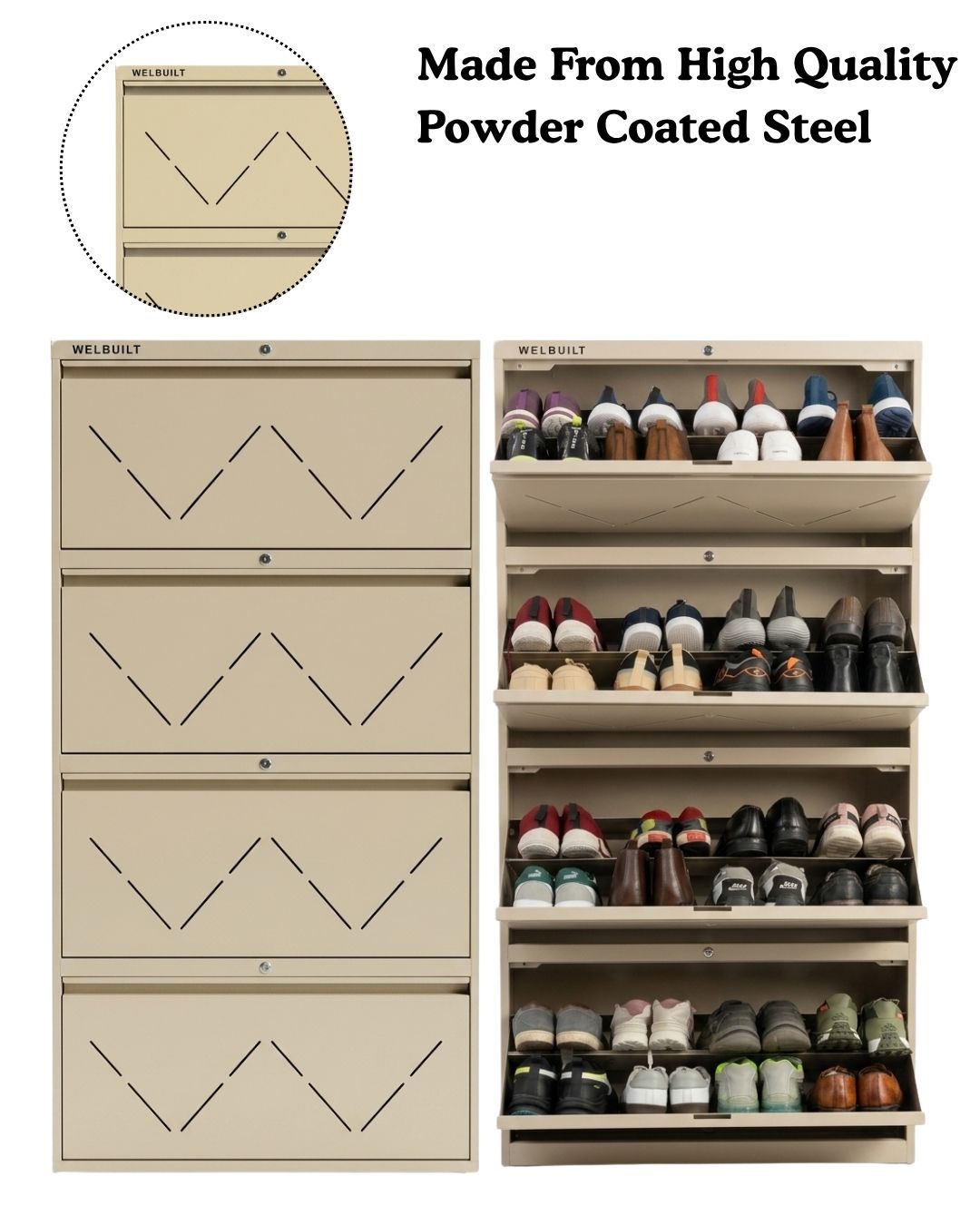 Welbuilt | 4-Door | 32-36 Pairs | Wall Mounted Metal Shoe Rack | Beige