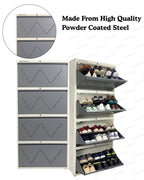 Welbuilt 4-Drawer Metal Shoe Storage Cabinet – Flip-Down Tilt Shoe Rack with Locking Doors, Space-Saving Entryway Organizer (18-24 Pairs) | White Grey