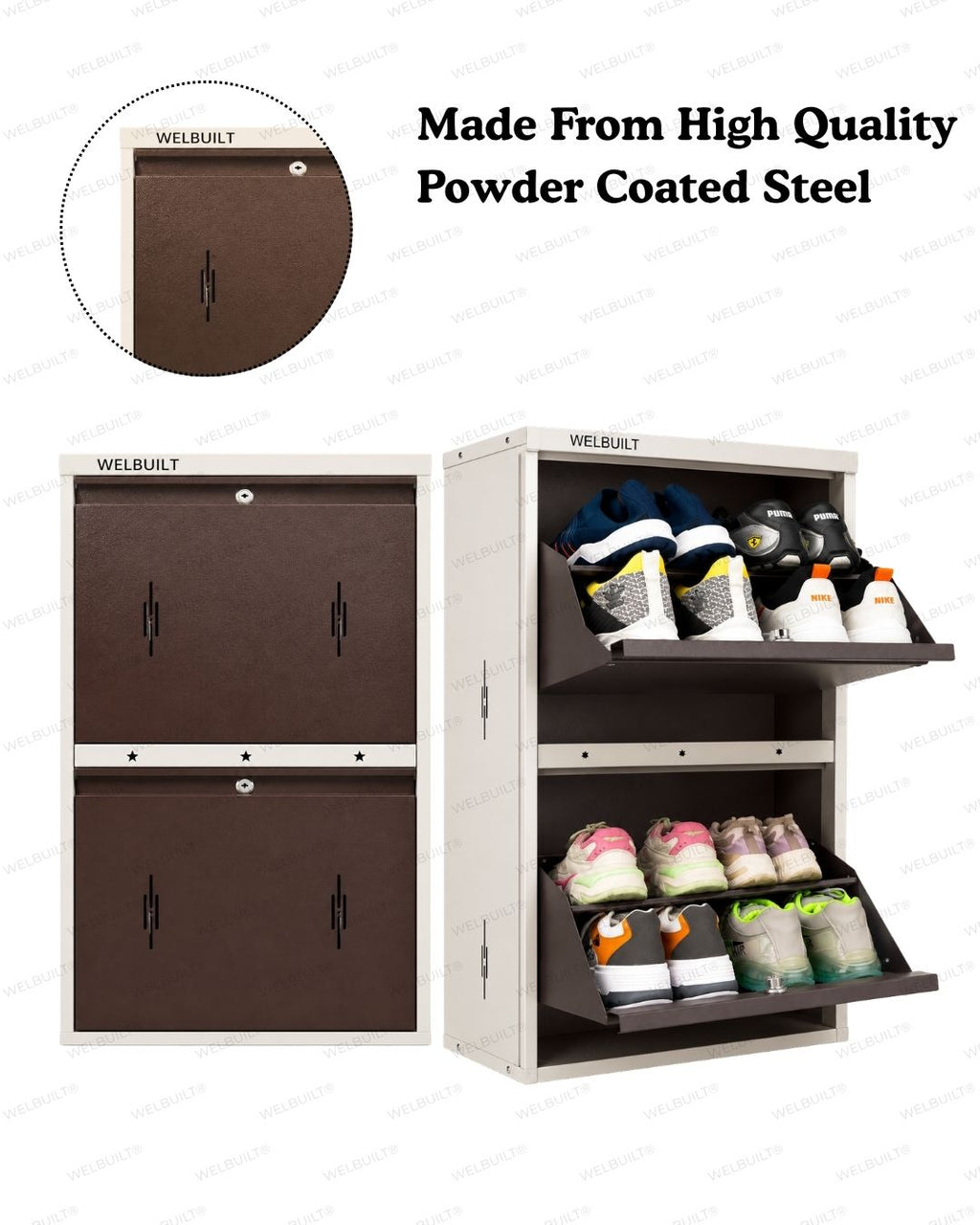 Welbuilt | 2-Door |8-10 | Pairs Wall Mounted Metal Shoe Rack | Brown