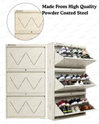 Welbuilt 3-Drawer Metal Shoe Storage Cabinet – Flip-Down Tilt Shoe Rack with Locking Doors, Space-Saving Entryway Organizer (18-24 Pairs) | Off White