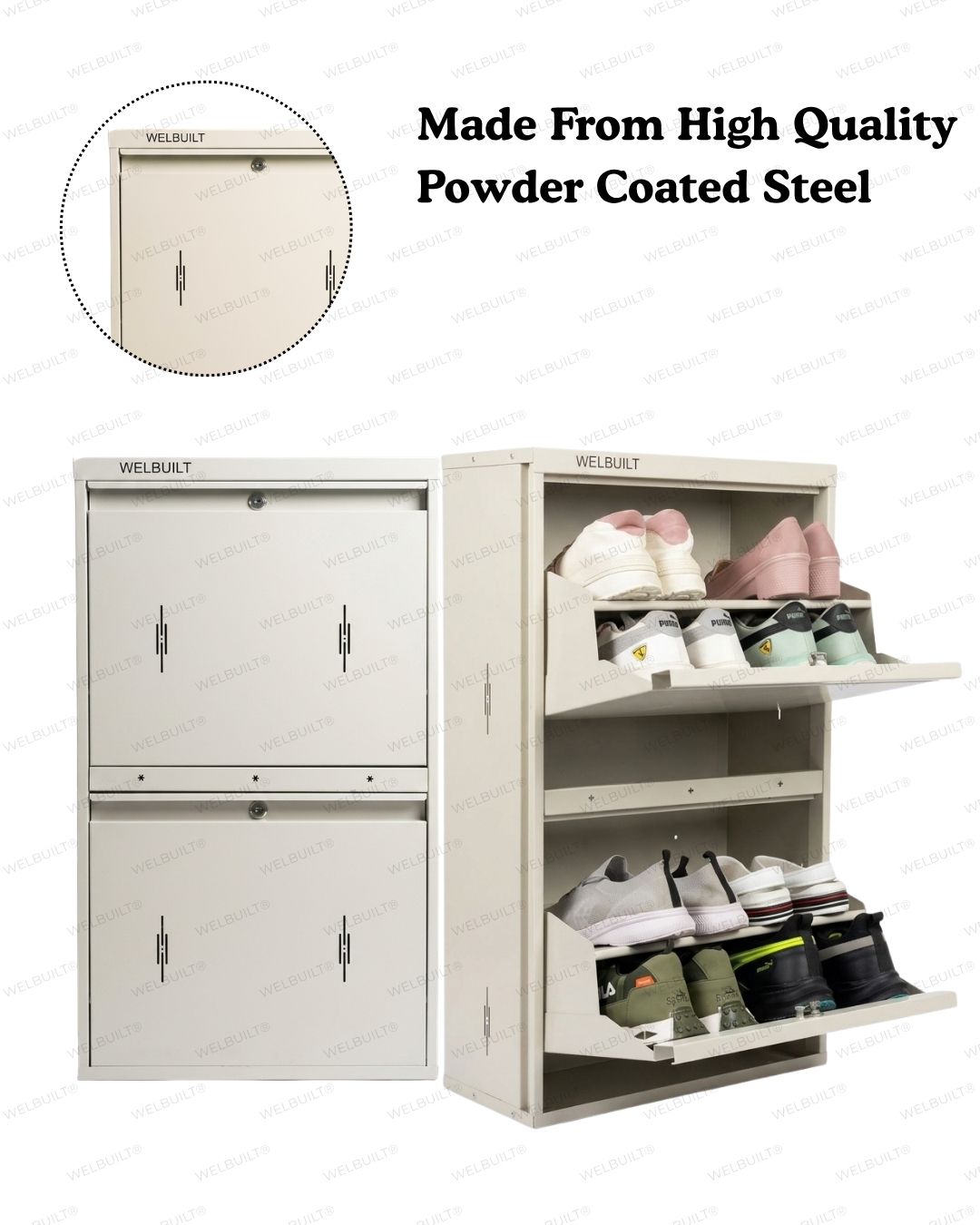 Welbuilt | 2-Door |8-10 | Pairs Wall Mounted Metal Shoe Rack | White