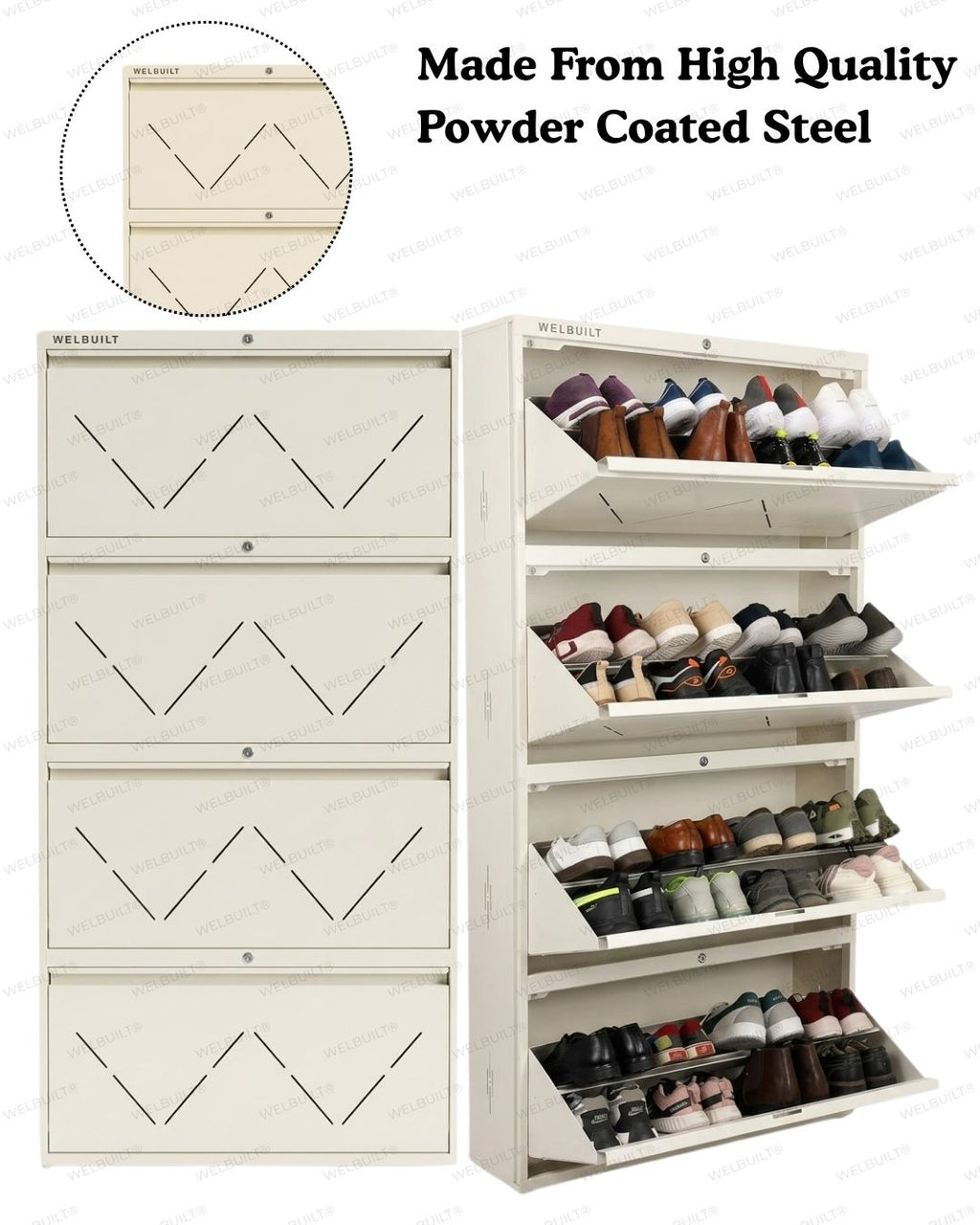Welbuilt | 4-Door | 32-36 Pairs | Wall Mounted Metal Shoe Rack | White
