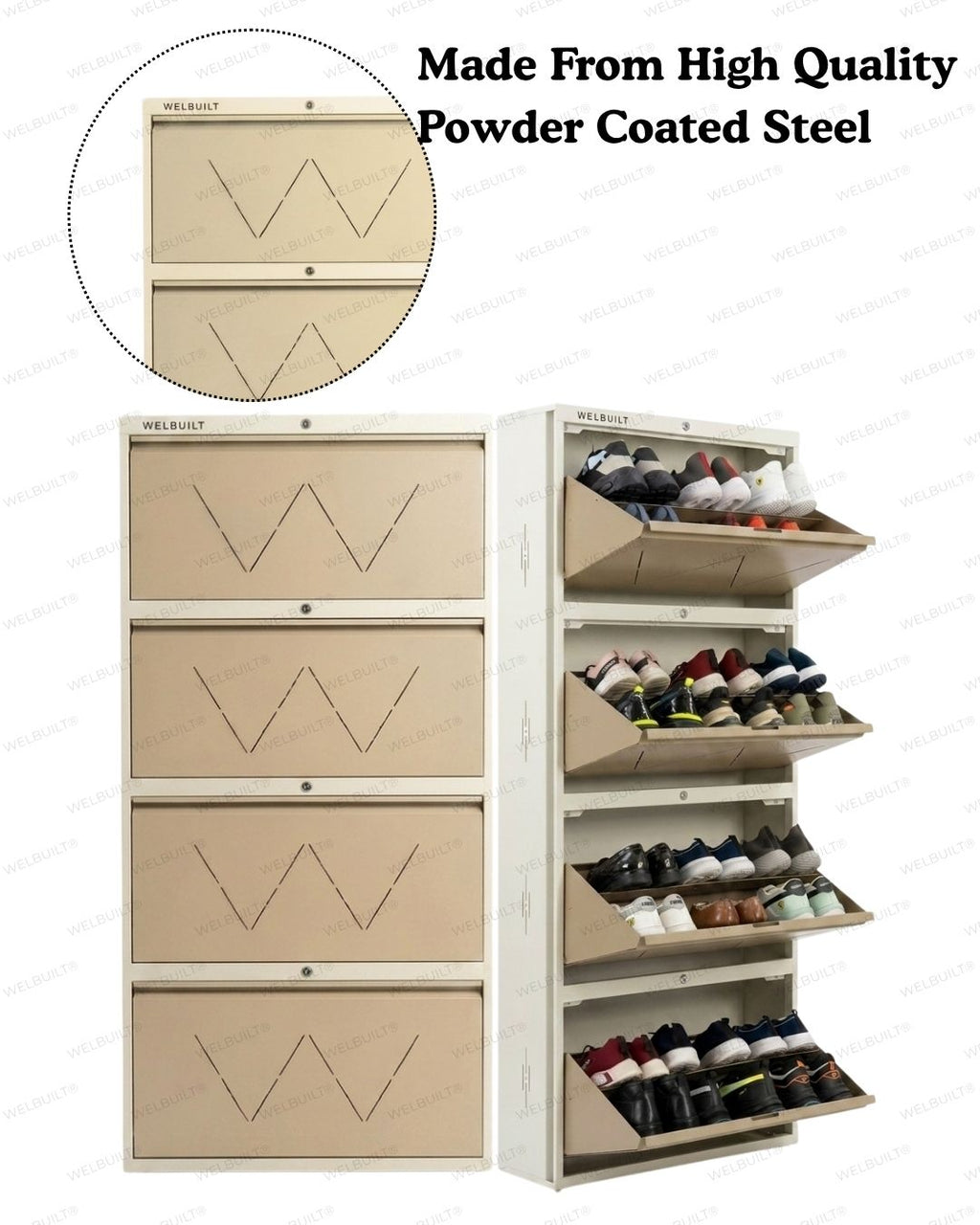 Welbuilt | 4-Door | 24-28 Pairs | Wall Mounted Metal Shoe Rack | Beige