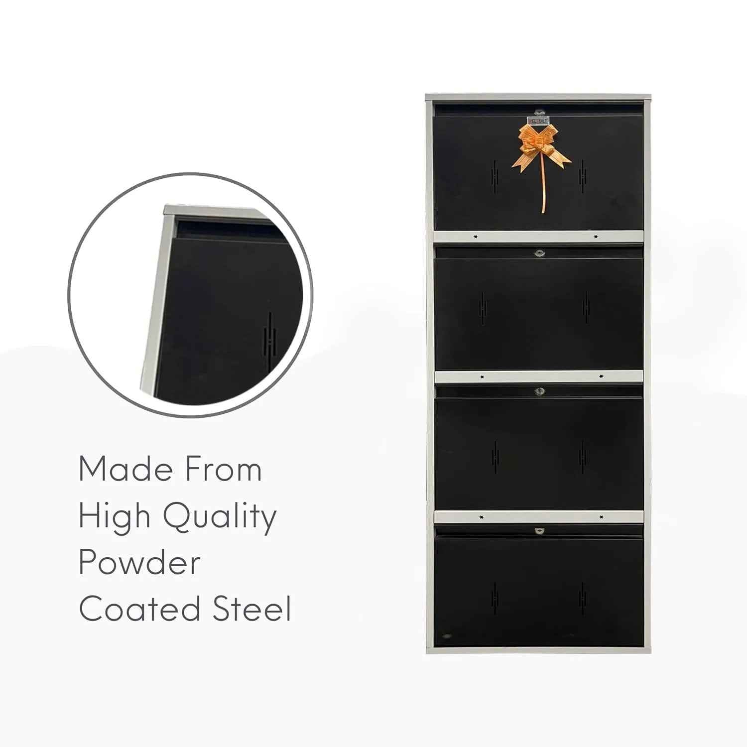 20" Wall Mounted Double Decker Metal Shoe Rack | 4 Door, 8 Shelf | 16 Pairs Footwear | Powder Coating | Front and Side Ventilation | Shoe Chappal Stand Organizer with Lock - White and Brown