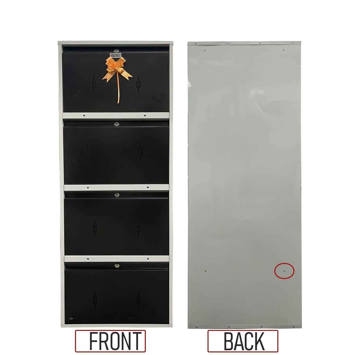 20" Wall Mounted Double Decker Metal Shoe Rack | 4 Door, 8 Shelf | 16 Pairs Footwear | Powder Coating | Front and Side Ventilation | Shoe Chappal Stand Organizer with Lock - White and Brown