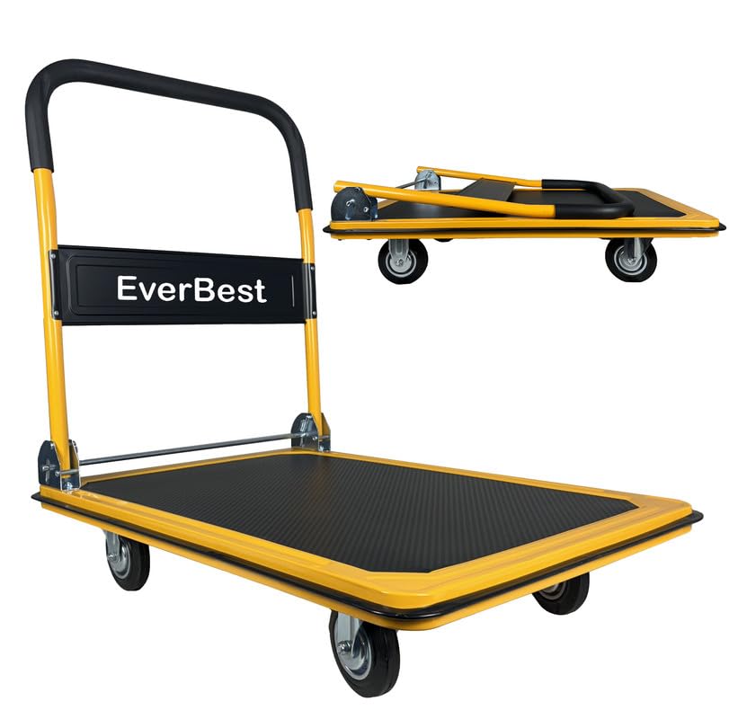 Welbuilt® EverBest® 300 Kg Portable Folding Metal Hand Platform Trolley for Material Handling | 2-Year Warranty | Industrial Cart with 360° Rotating Wheels for Home & Warehouse Use-Material Handling Products-Welbuilt Products-Aman Overseas