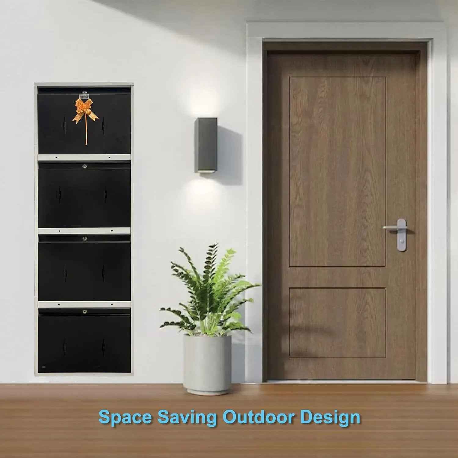 20" Wall Mounted Double Decker Metal Shoe Rack | 4 Door, 8 Shelf | 16 Pairs Footwear | Powder Coating | Front and Side Ventilation | Shoe Chappal Stand Organizer with Lock - White and Brown