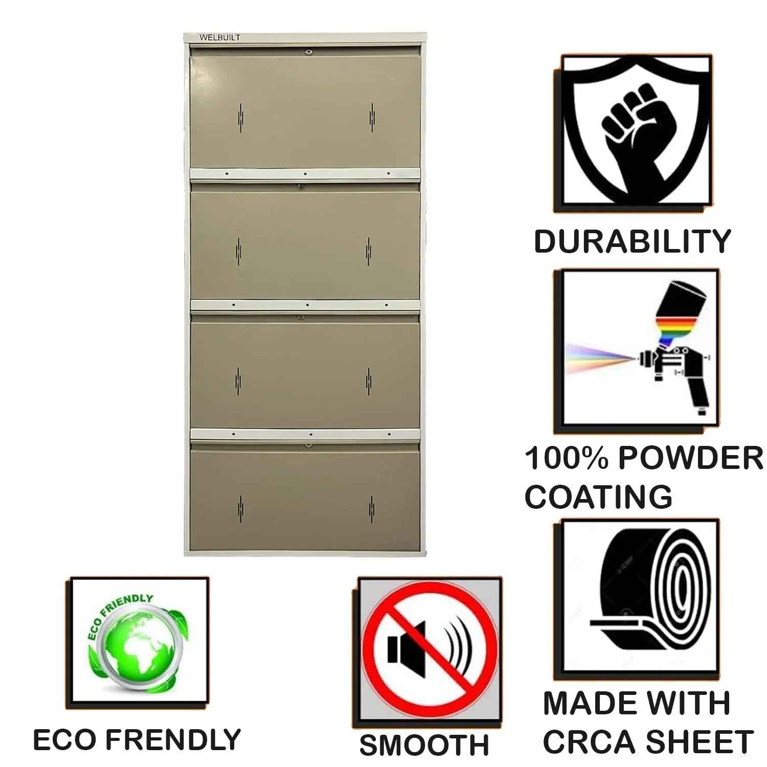 29" Wall Mounted Double Decker Metal Shoe Rack 4 Door | 24 Pairs Footwear | Shoe Chappal Stand Organizer with Lock