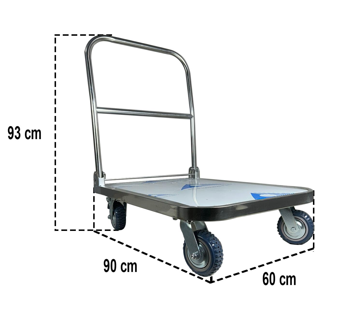 Welbuilt 500 Kg Capacity Two Brake Wheel Foldable Portable Stainless Steel Platform Trolley Push Cart with All 360 Degree Swivel Wheels-Trollays-Welbuilt Products-Aman Overseas