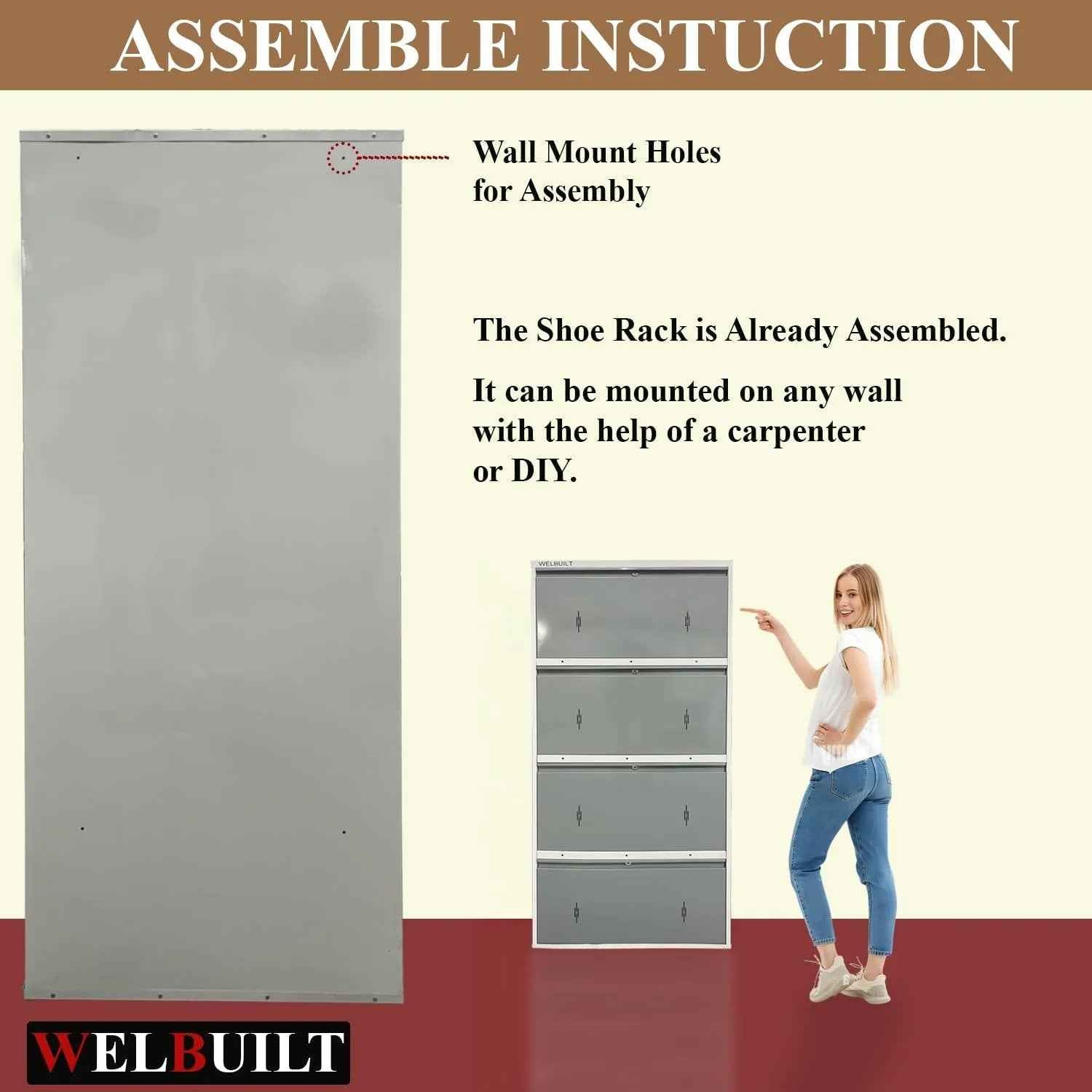 29" Wall Mounted Shoe Rack - Double Decker Metal Organizer for 24 Pairs with Lock - White and Grey
