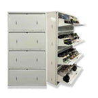 29" Wall Mounted Shoe Rack - Double Decker Metal Organizer for 24 Pairs with 4 Doors and Lock - White