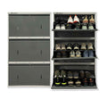 29" Wall Mounted Shoe Rack - Double Decker Metal Organizer for 24 Pairs Footwear with Lock - White Grey